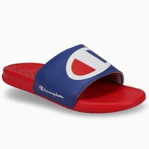 NWT Champion Super Slide Logo Slip On Sandals Red Blue